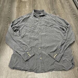 AllSaints Mens Long Sleeve Shirt XXL Pearl Snap Button Grey Lyocell Summer